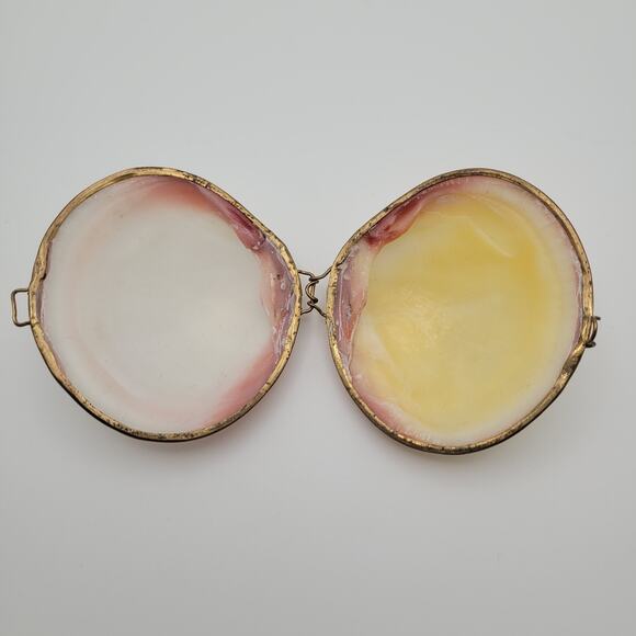 Seashell Hinged Trinket Box 3" Brass-Tone Rim Coastal Vanity Decor Siren Mermaid - Picture 9 of 13